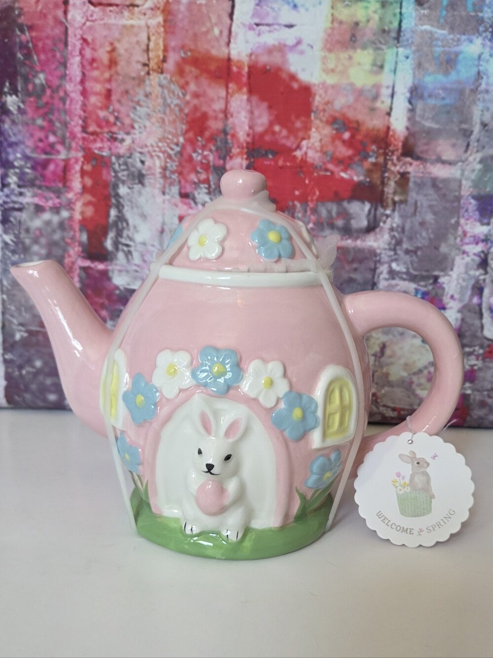 Spring Bunny Pink Ceramic Teapot - Decorative Home & Kitchen